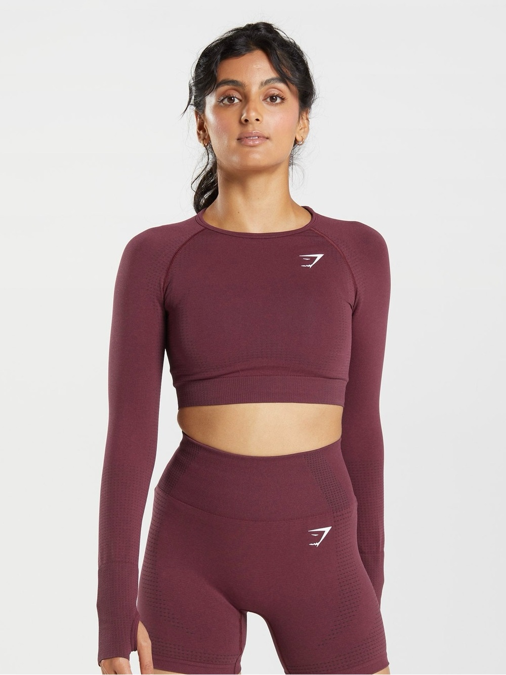 Gymshark Vital Crop Top Womens M Baked Maroon Long Sleeve Thumbhole LN